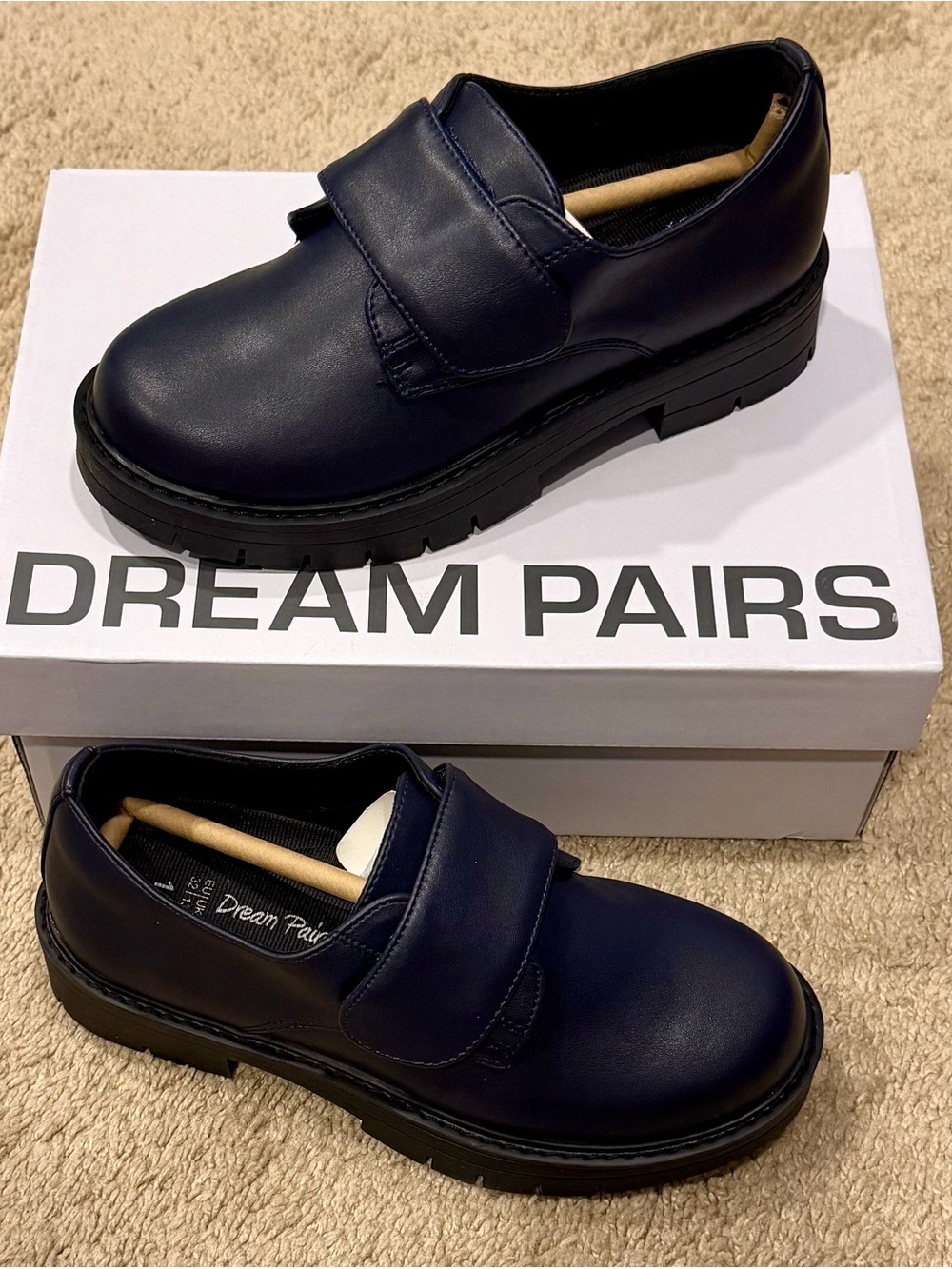 Dream Pairs Kids Dress Loafers Size 1 US Navy Blue Uniform Shoes with Strap